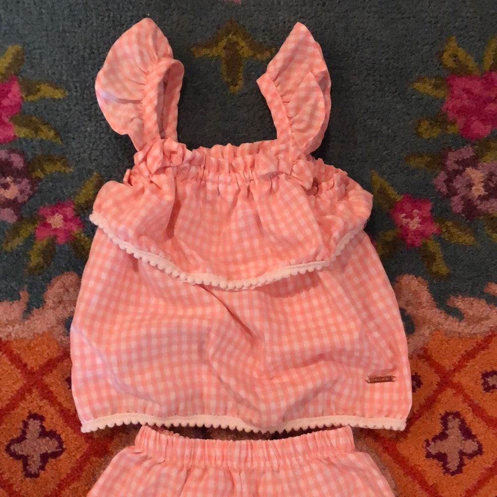 Pink Gingham Ruffle Kids Matching Set - Picture 2 of 3